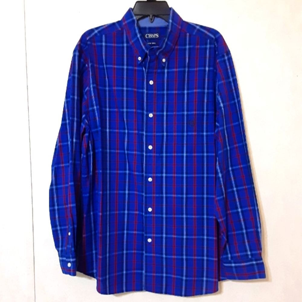 XL CHAPS EASY CARE PLAID BUTTON FRONT SHIRT